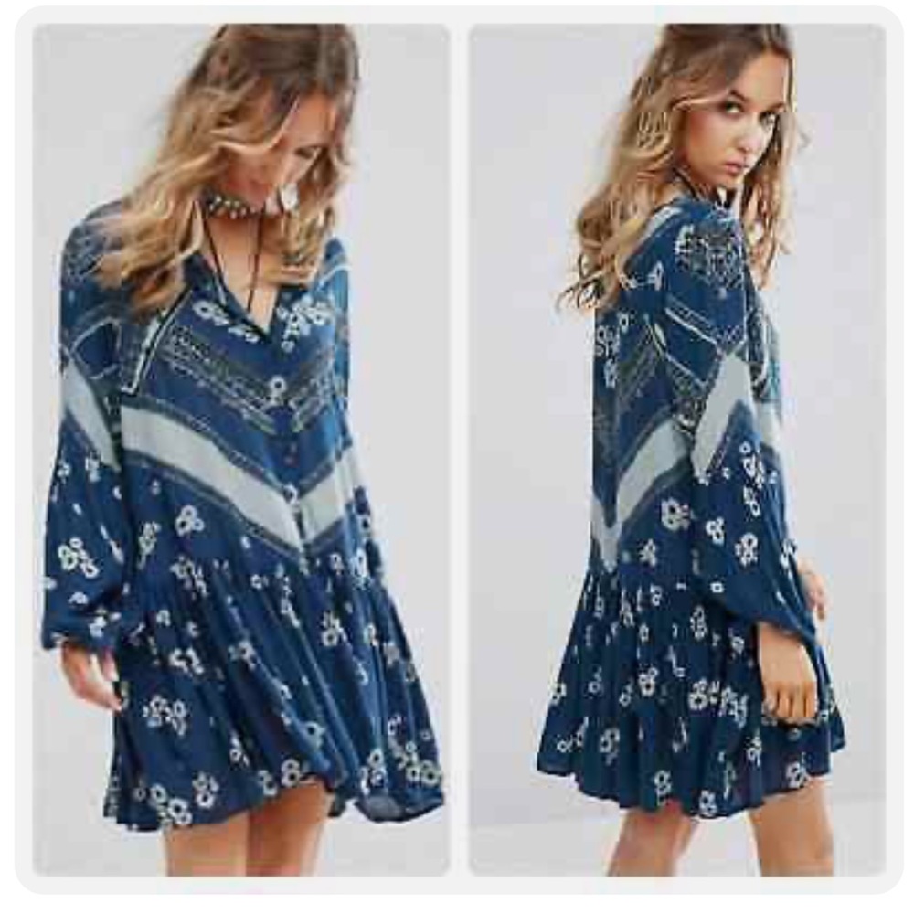 Free People From Your Heart Oversized Mini Dress With Floral Design
